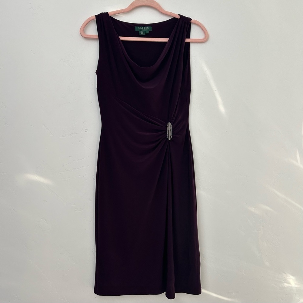 Lauren Ralph Lauren Purple Knee Length Dress Size 4 Cowl Neck Office Cocktail